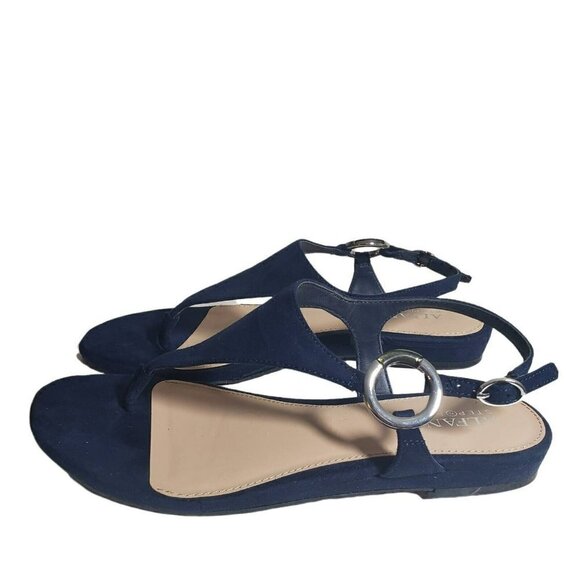Alfani Womens Hayydenf Navy Open Toe Thong Slingback Buckle Flat Sandals Sz 6.5 - Picture 3 of 10